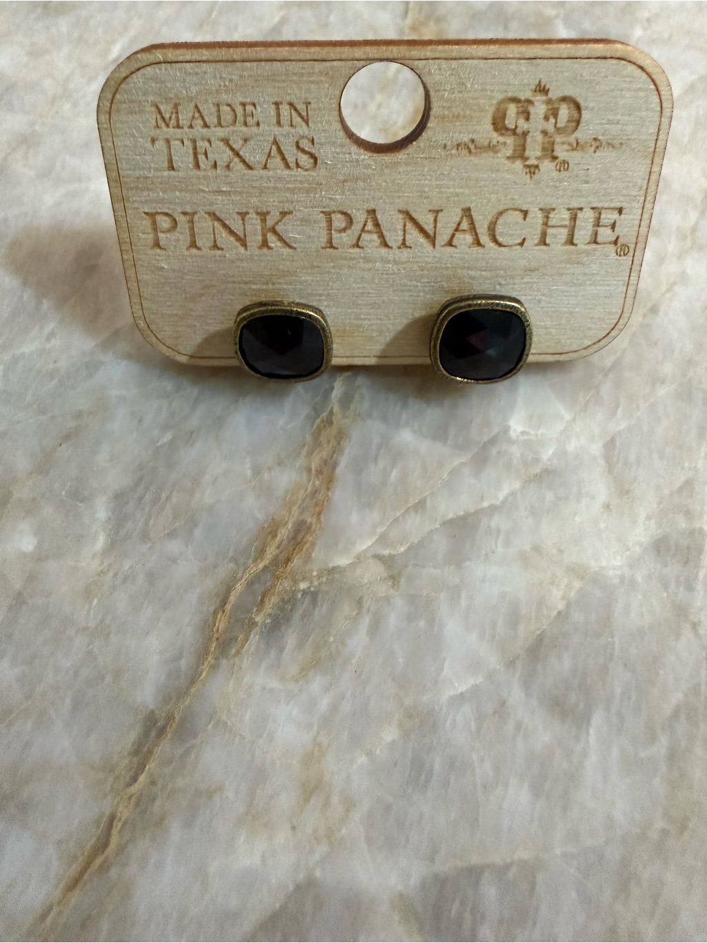 Pink Panache Black Crystal Cushion Stud Earrings Euc